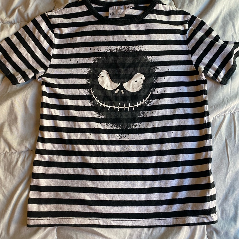 Disney Black and White Striped Jack Skellington shirt